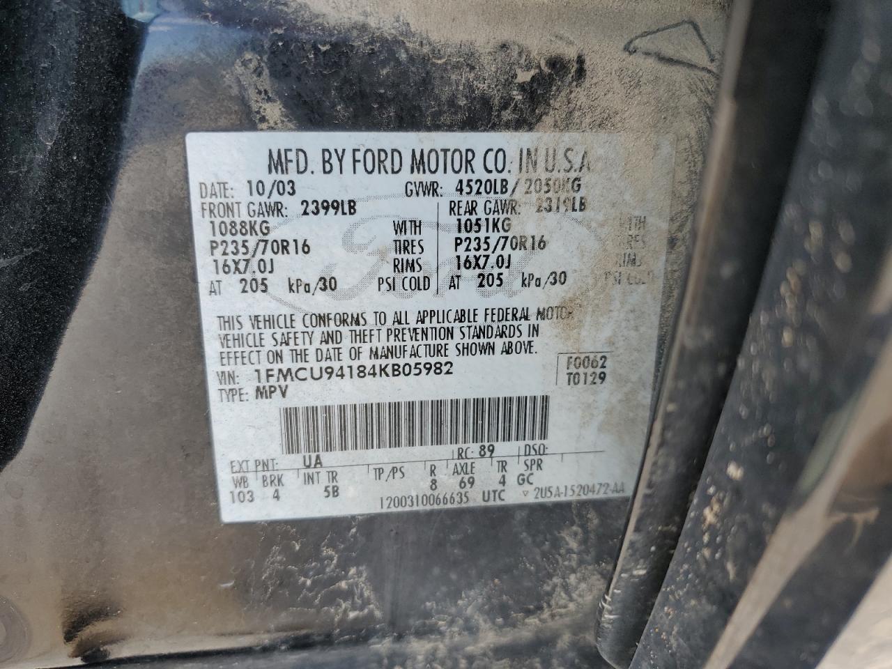 2004 Ford Escape Limited VIN: 1FMCU94184KB05982 Lot: 53378345