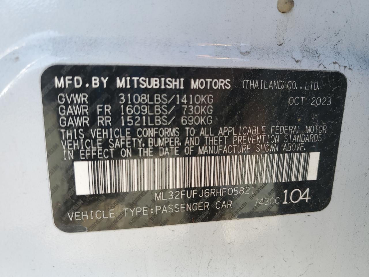 2024 Mitsubishi Mirage G4 Es VIN: ML32FUFJ6RHF05821 Lot: 53553155