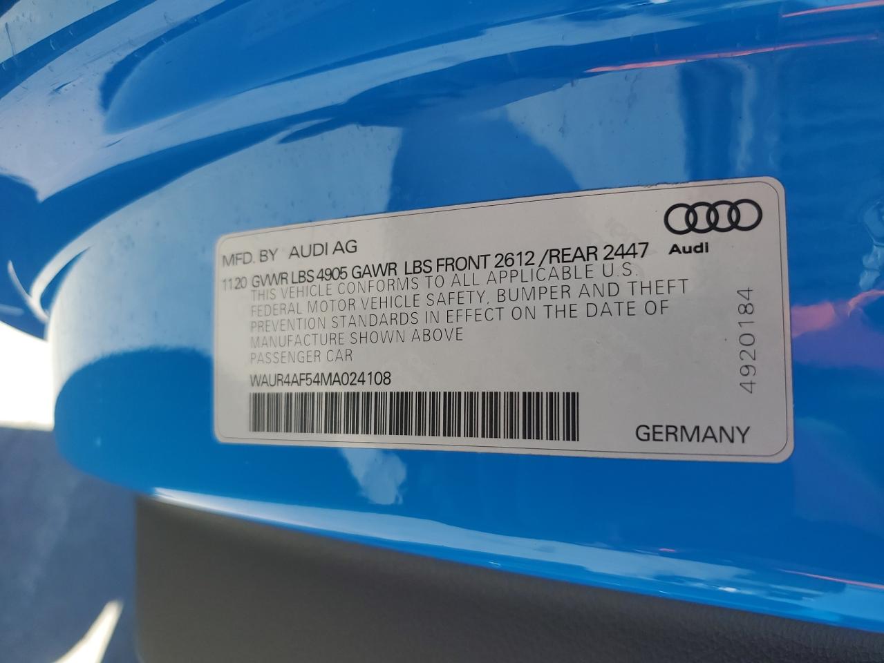 2021 Audi S5 Prestige VIN: WAUR4AF54MA024108 Lot: 54921095