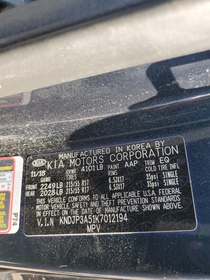 2019 Kia Soul + VIN: KNDJP3A51K7012194 Lot: 54384145