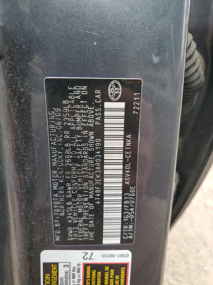 2010 Toyota Camry Base VIN: 4T4BF3EK3AR034190 Lot: 54756565