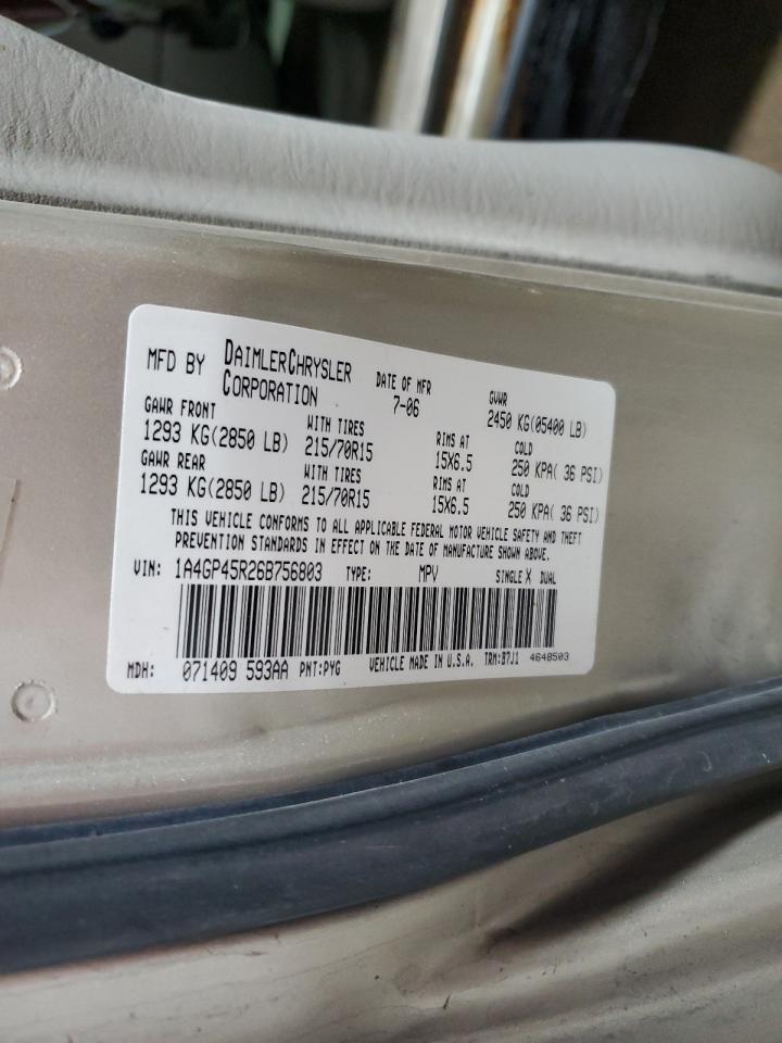 2006 Chrysler Town & Country VIN: 1A4GP45R26B756803 Lot: 53097065
