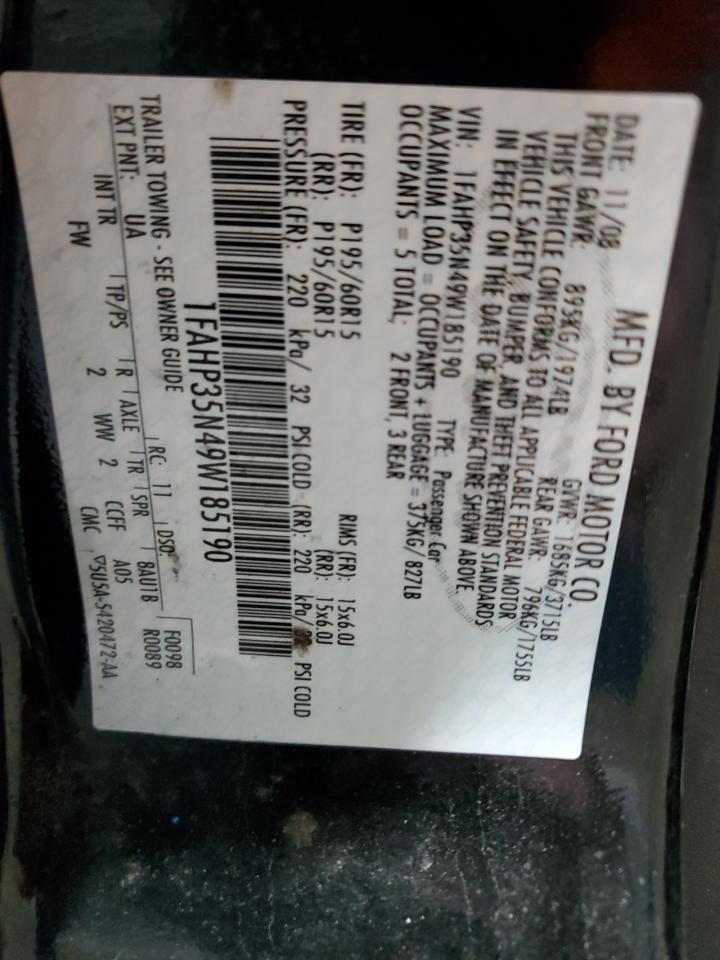 2009 Ford Focus Se VIN: 1FAHP35N49W185190 Lot: 51418835