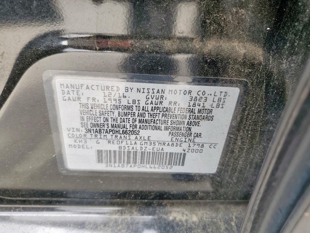 2017 Nissan Sentra S VIN: 3N1AB7AP0HL662052 Lot: 53081935