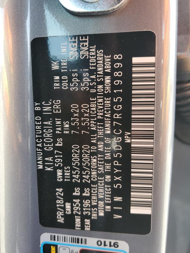 2024 Kia Telluride Sx VIN: 5XYP5DGC7RG519898 Lot: 51550725