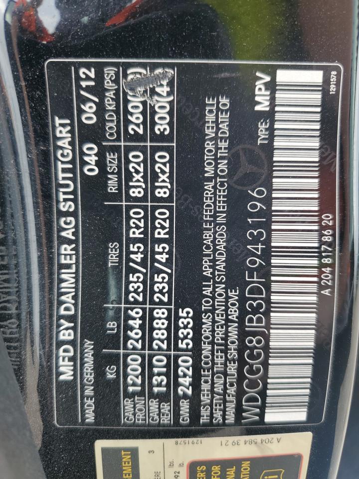 2013 Mercedes-Benz Glk 350 4Matic VIN: WDCGG8JB3DF943196 Lot: 50983515
