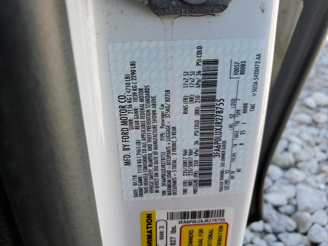 2018 Ford Fusion Se Hybrid VIN: 3FA6P0LUXJR278755 Lot: 54028415