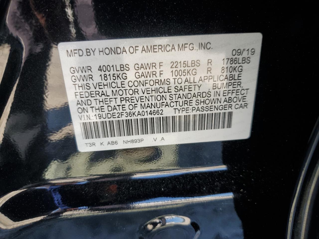 2019 Acura Ilx VIN: 19UDE2F36KA014662 Lot: 52426885