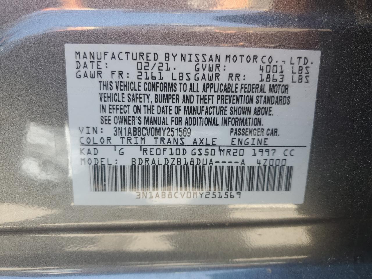 2021 Nissan Sentra Sv VIN: 3N1AB8CV0MY251569 Lot: 54880435