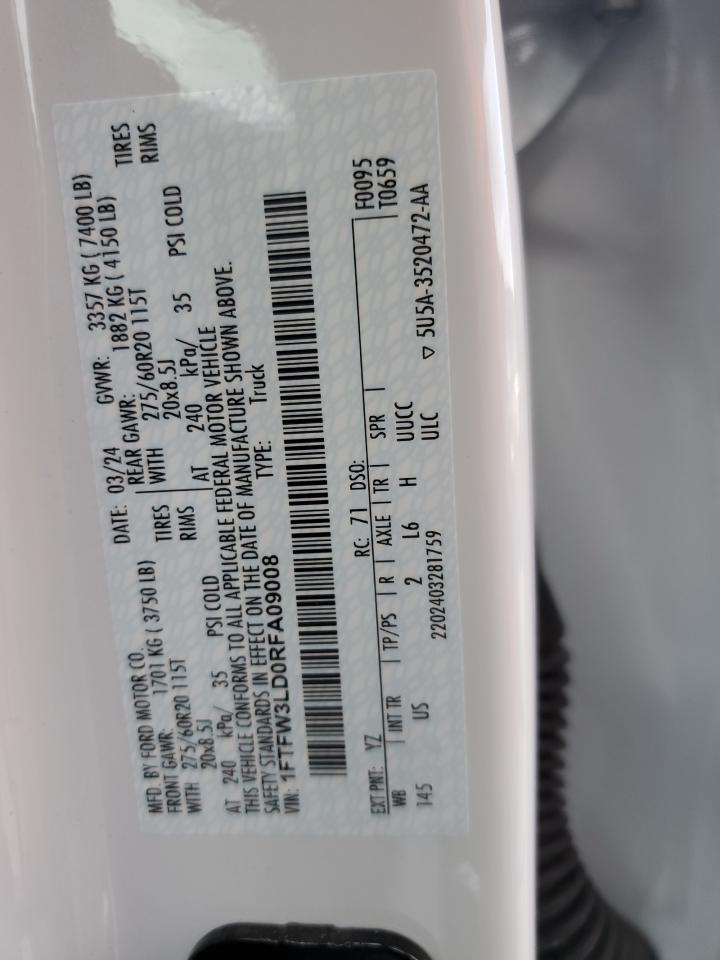 2024 Ford F150 Xlt VIN: 1FTFW3LD0RFA09008 Lot: 54325555