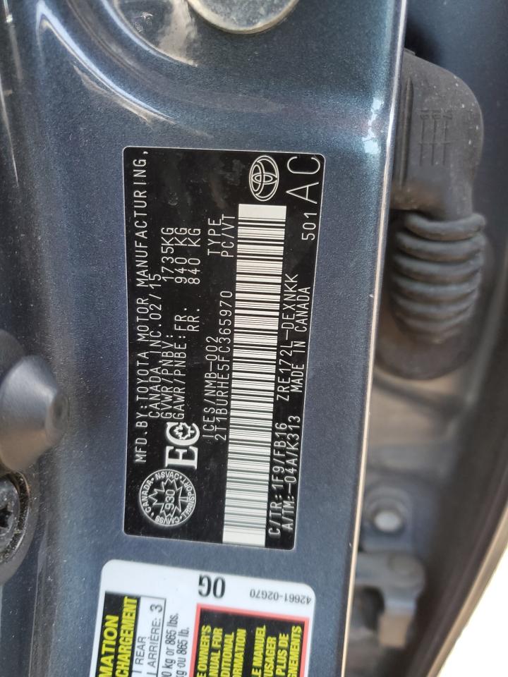 2015 Toyota Corolla L VIN: 2T1BURHE5FC365970 Lot: 49994825