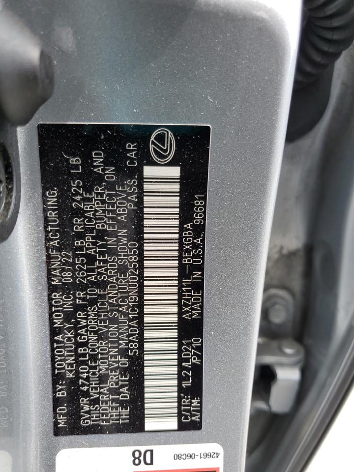 2022 Lexus Es 300H Base VIN: 58ADA1C19NU025850 Lot: 54558415