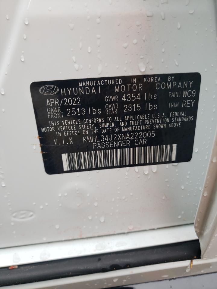 2022 Hyundai Sonata Limited VIN: KMHL34J2XNA222005 Lot: 54257215