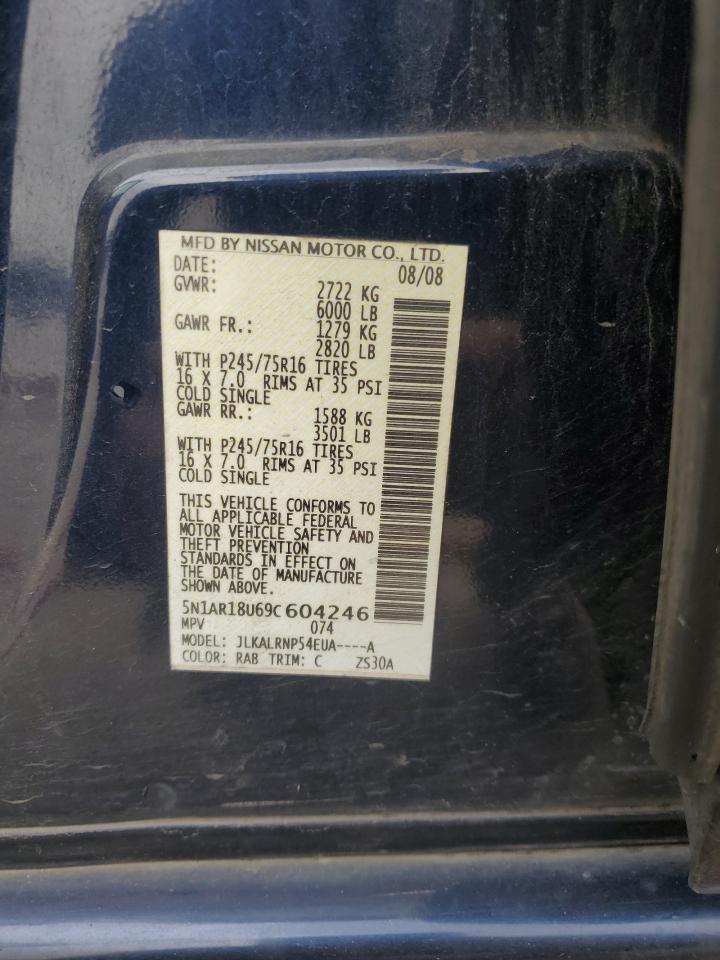 2009 Nissan Pathfinder S VIN: 5N1AR18U69C604246 Lot: 54304055