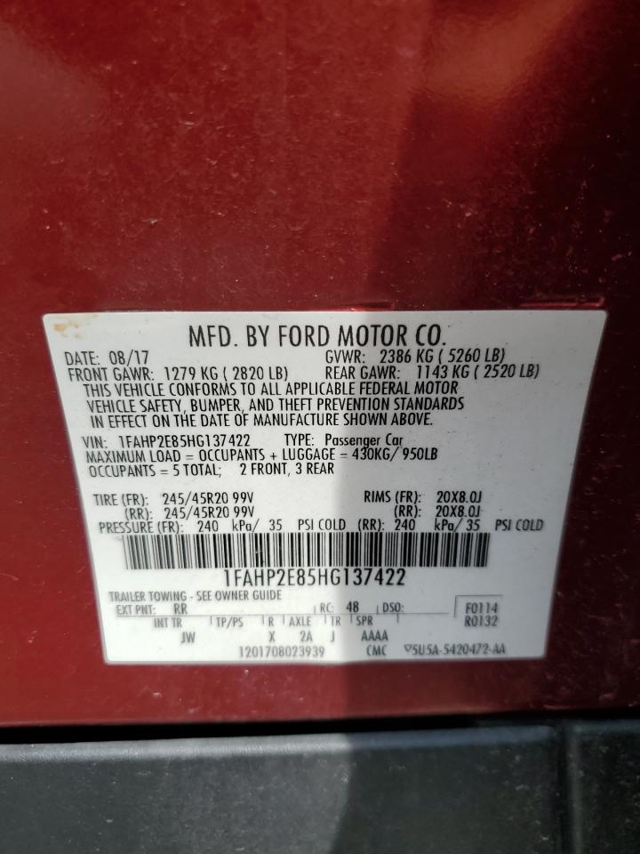 2017 Ford Taurus Sel VIN: 1FAHP2E85HG137422 Lot: 54485635