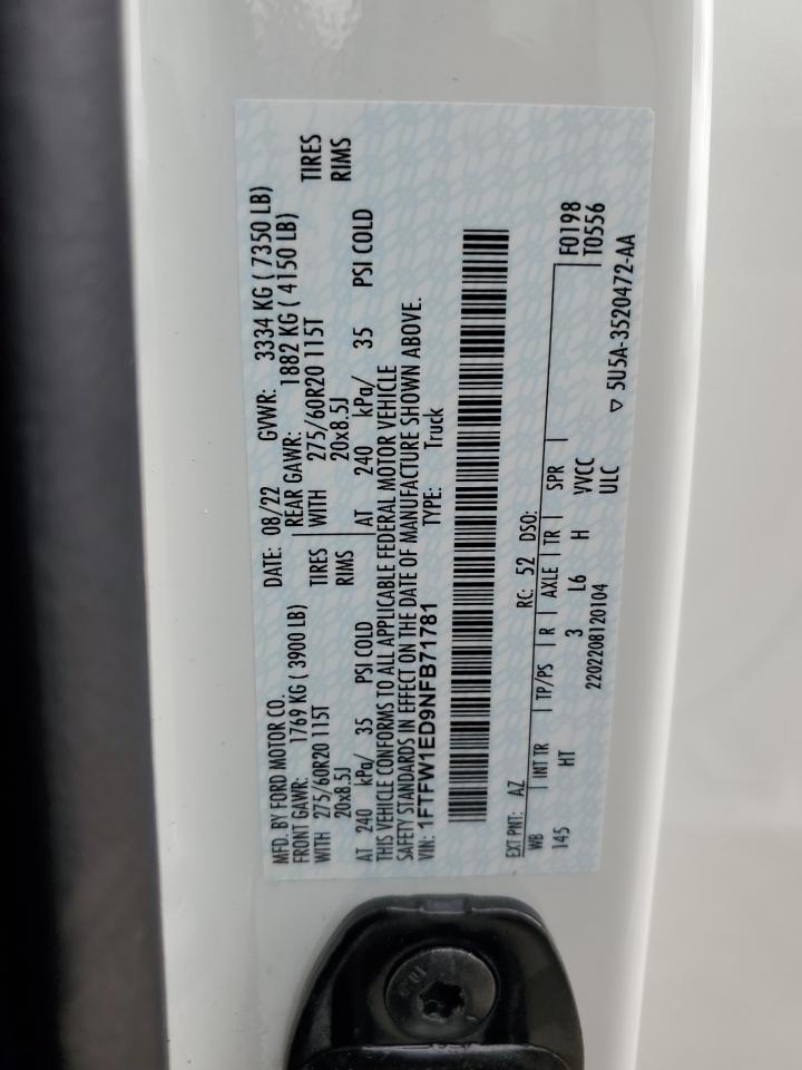 2022 Ford F150 Supercrew VIN: 1FTFW1ED9NFB71781 Lot: 54873495