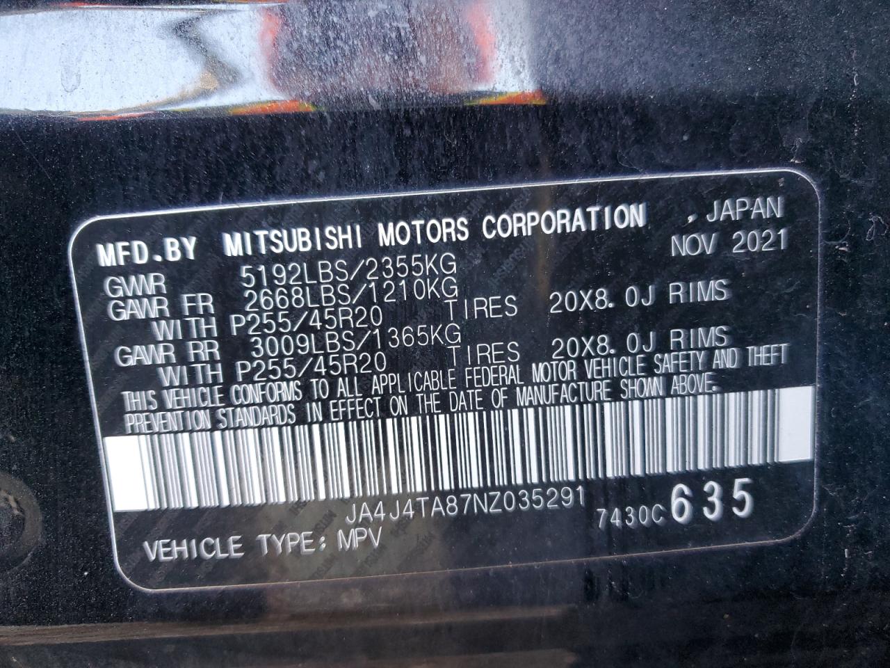 2022 Mitsubishi Outlander Es VIN: JA4J4TA87NZ035291 Lot: 52912625