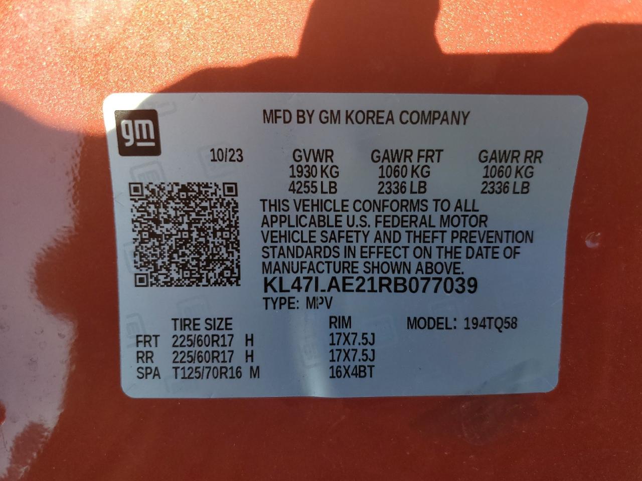2024 Buick Envista Preferred VIN: KL47LAE21RB077039 Lot: 54395935