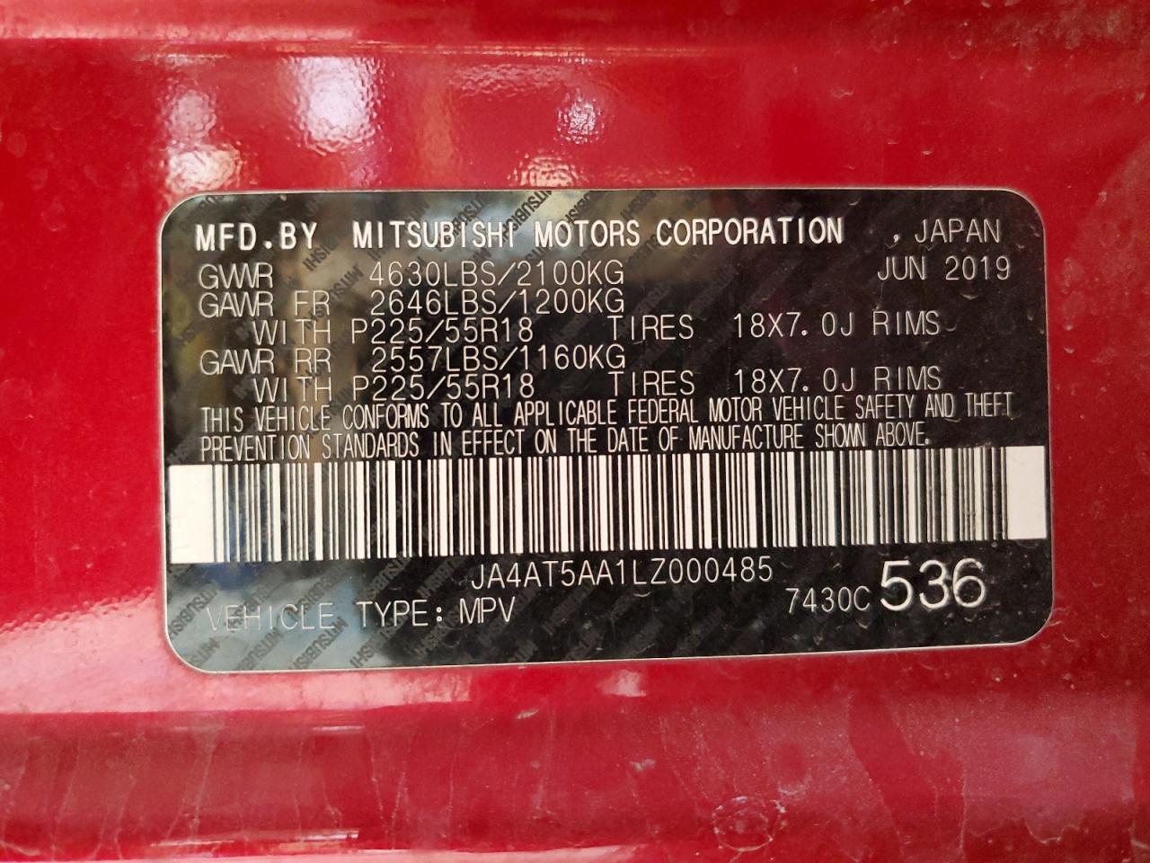2020 Mitsubishi Eclipse Cross Se VIN: JA4AT5AA1LZ000485 Lot: 54333415