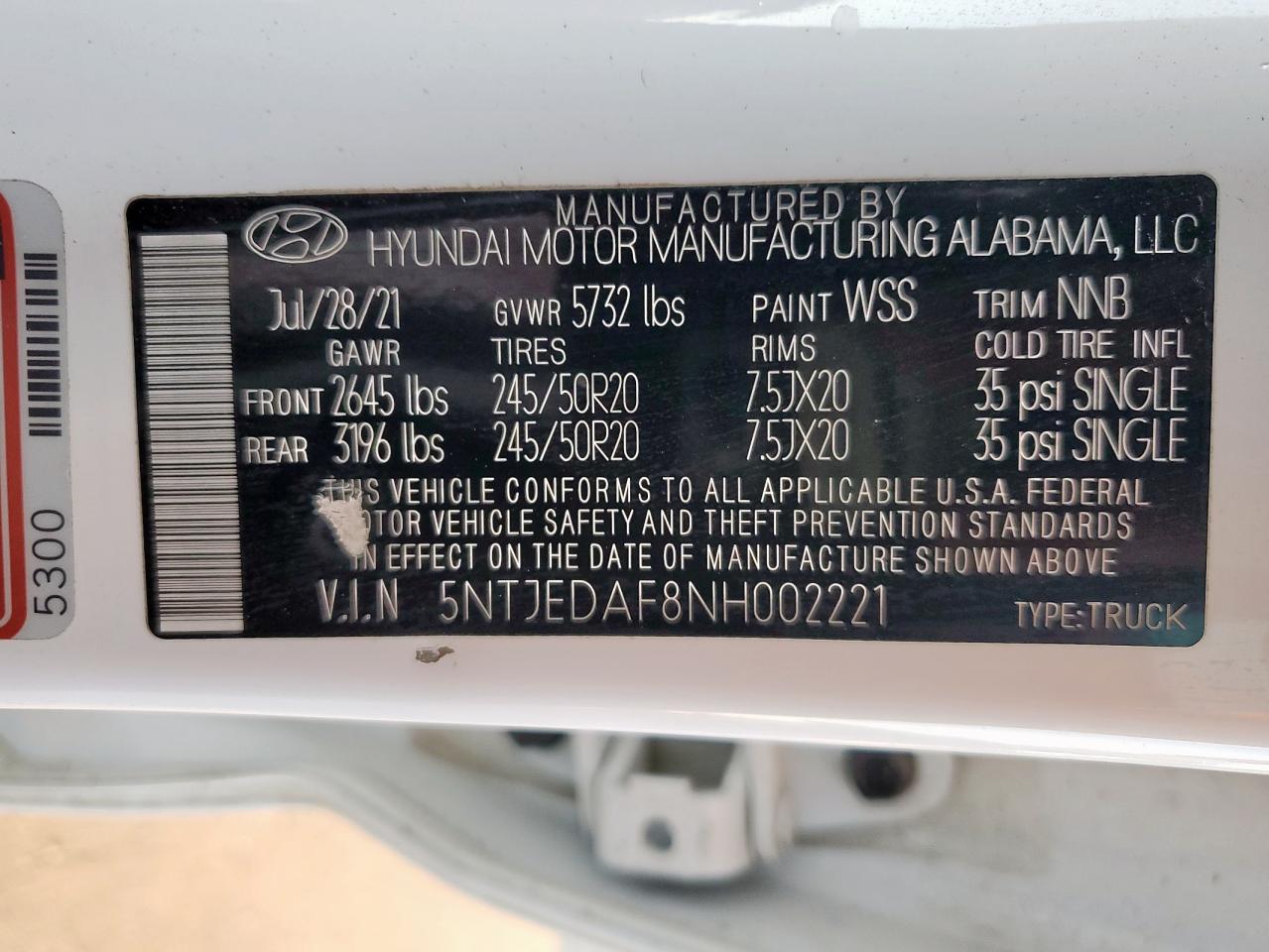 2022 Hyundai Santa Cruz Limited VIN: 5NTJEDAF8NH002221 Lot: 52033275