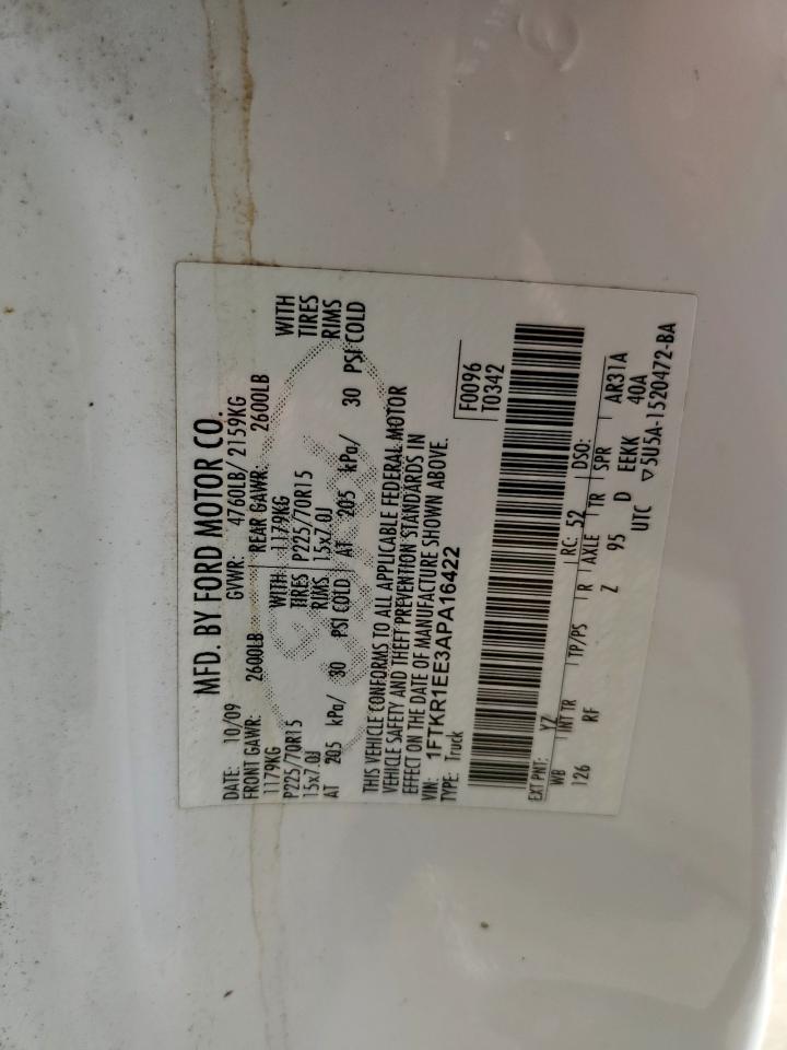 2010 Ford Ranger Super Cab VIN: 1FTKR1EE3APA16422 Lot: 54630985