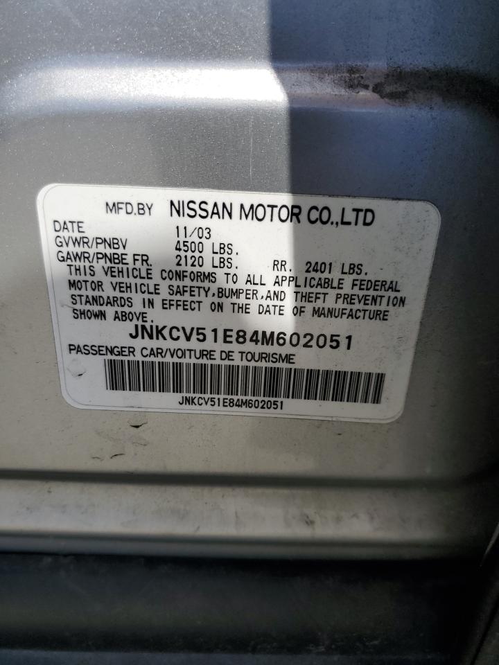 2004 Infiniti G35 VIN: JNKCV51E84M602051 Lot: 54324295