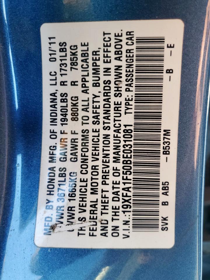 2011 Honda Civic Lx VIN: 19XFA1F50BE031081 Lot: 54045965