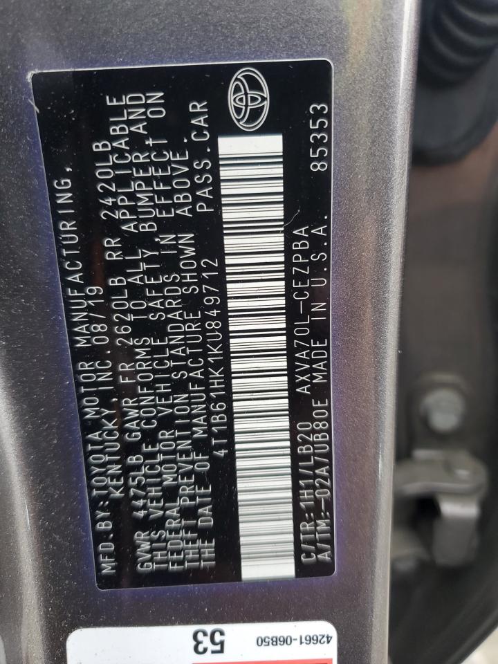 2019 Toyota Camry Xse VIN: 4T1B61HK1KU849712 Lot: 52143445