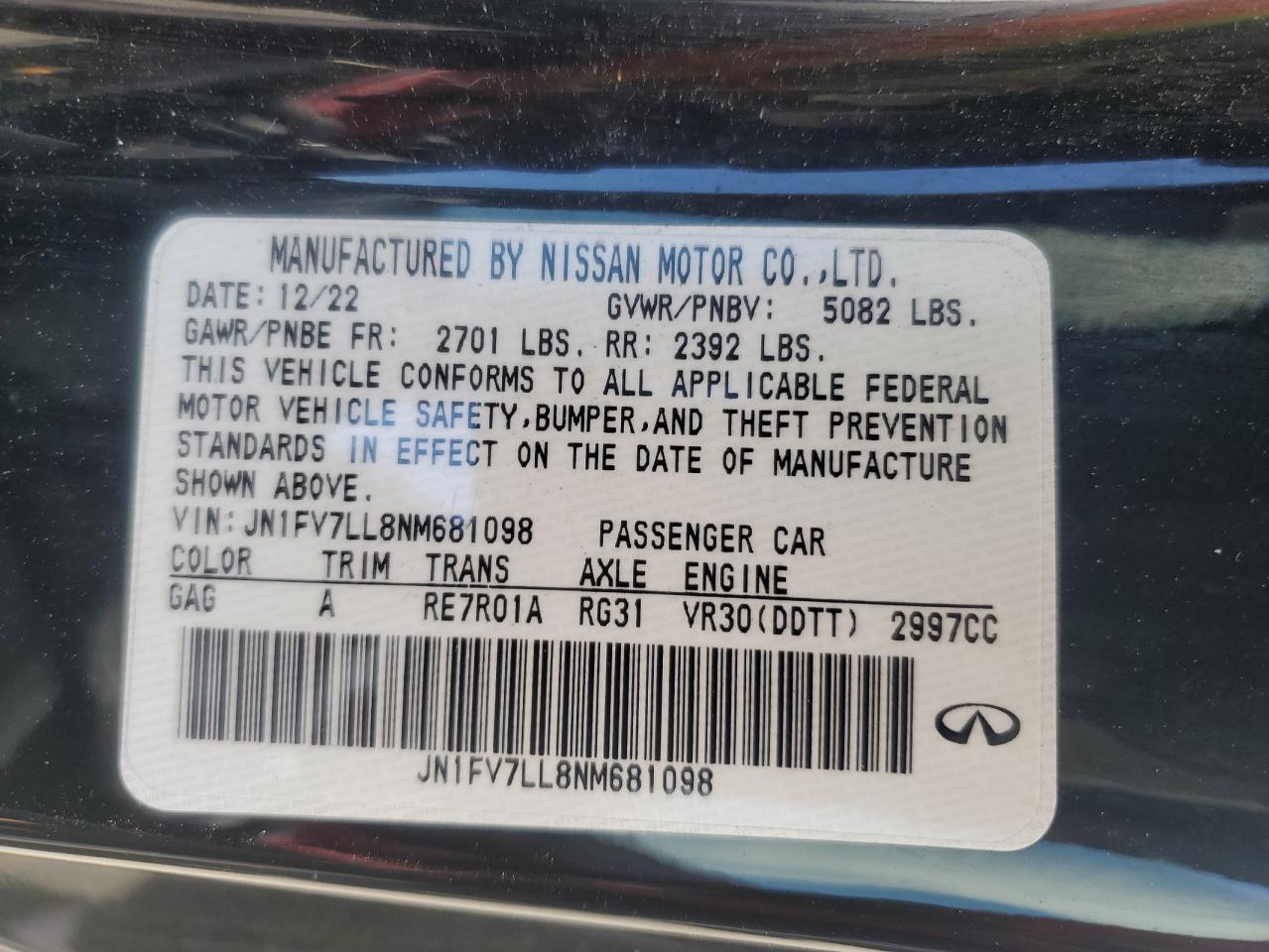 2022 Infiniti Q60 Red Sport 400 VIN: JN1FV7LL8NM681098 Lot: 54364875