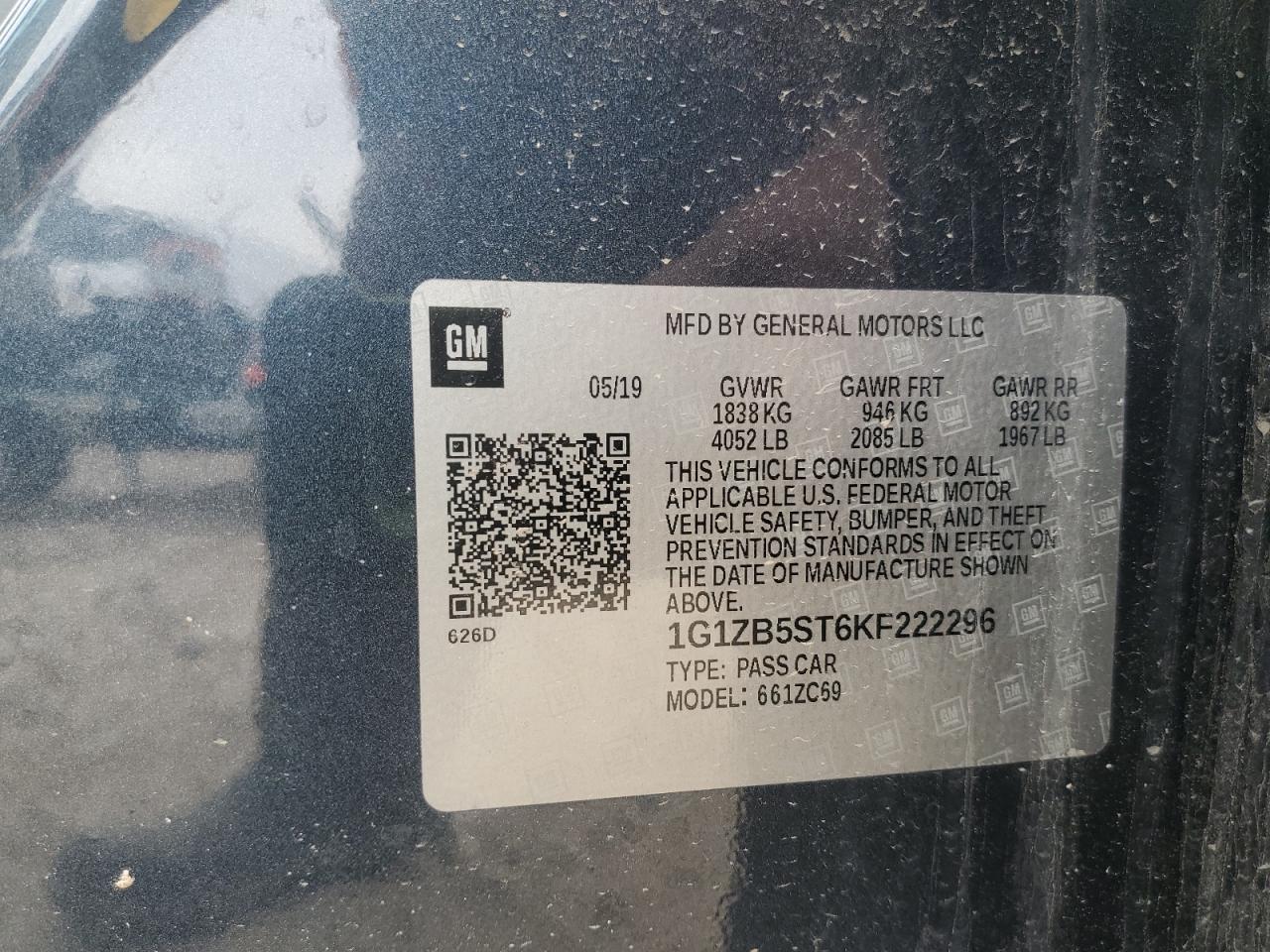 2019 Chevrolet Malibu Ls VIN: 1G1ZB5ST6KF222296 Lot: 51706775