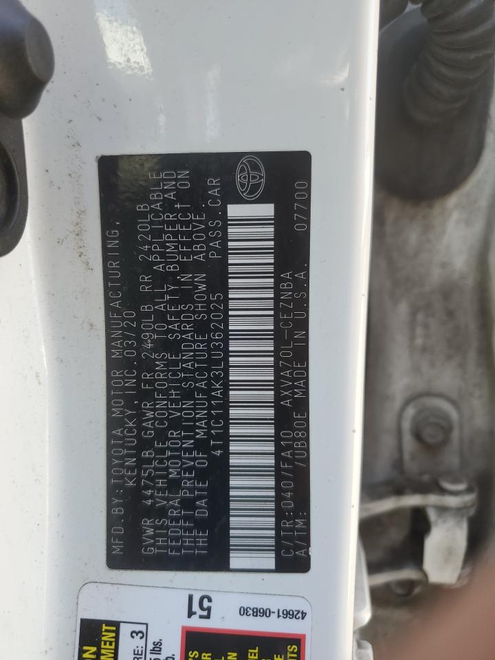 2020 Toyota Camry Le VIN: 4T1C11AK3LU362025 Lot: 54427255