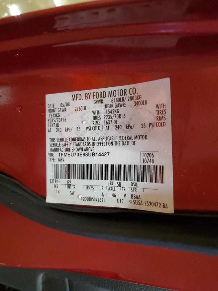 2008 Ford Explorer Xlt VIN: 1FMEU73E98UB14427 Lot: 52197075