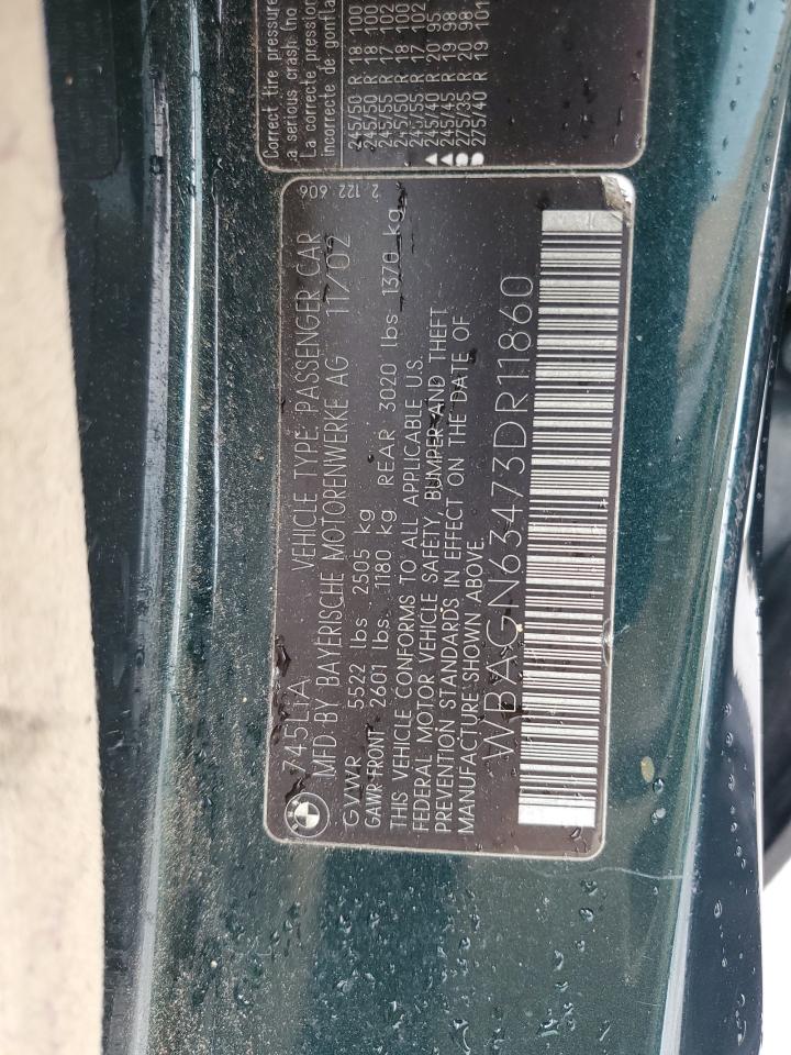 2003 BMW 745 Li VIN: WBAGN63473DR11860 Lot: 54340025
