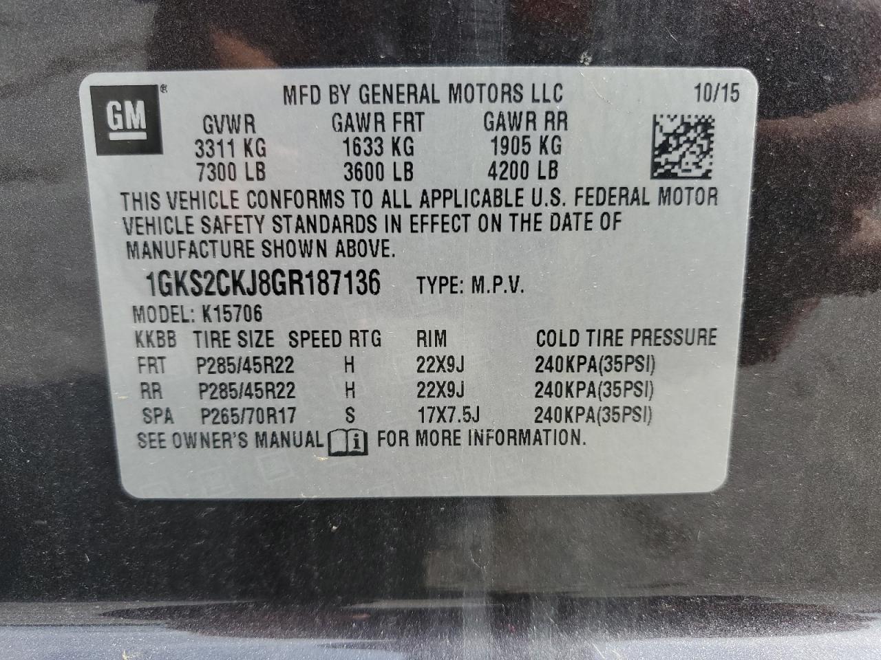 2016 GMC Yukon Denali VIN: 1GKS2CKJ8GR187136 Lot: 54757475