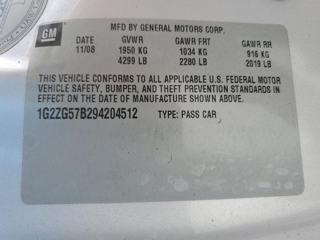 2009 Pontiac G6 VIN: 1G2ZG57B294204512 Lot: 51583805