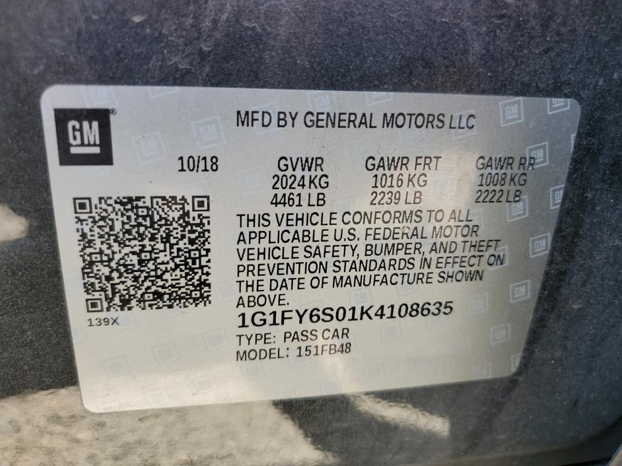 2019 Chevrolet Bolt Ev Lt VIN: 1G1FY6S01K4108635 Lot: 53201335
