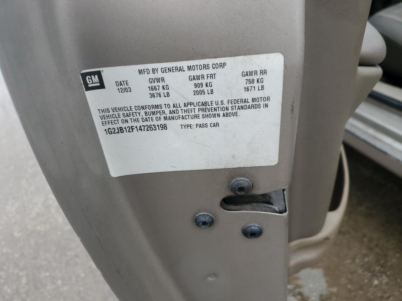 2004 Pontiac Sunfire VIN: 1G2JB12F147263198 Lot: 54842975