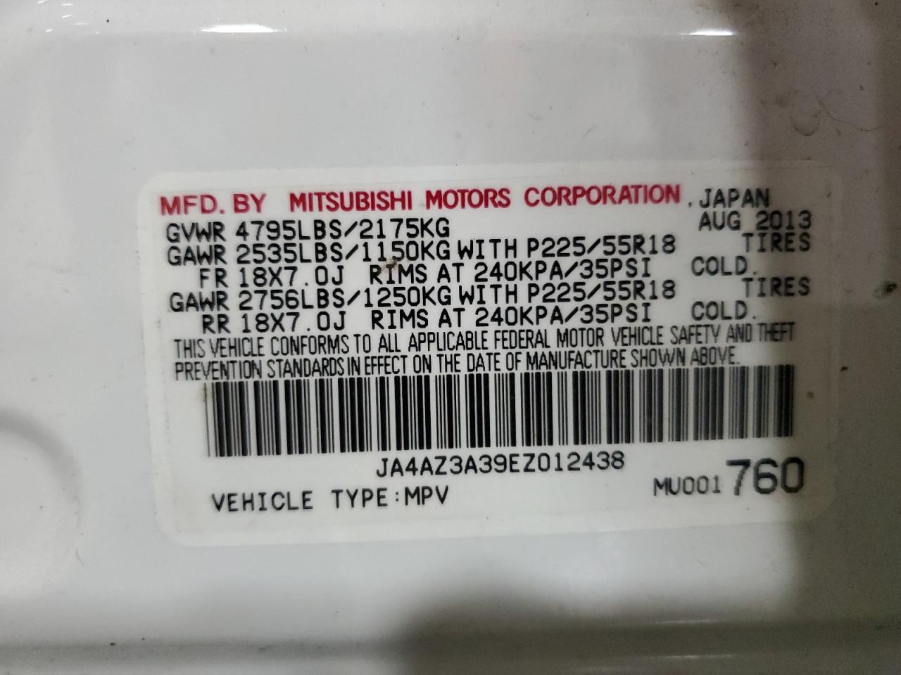 2014 Mitsubishi Outlander Se VIN: JA4AZ3A39EZ012438 Lot: 53233475