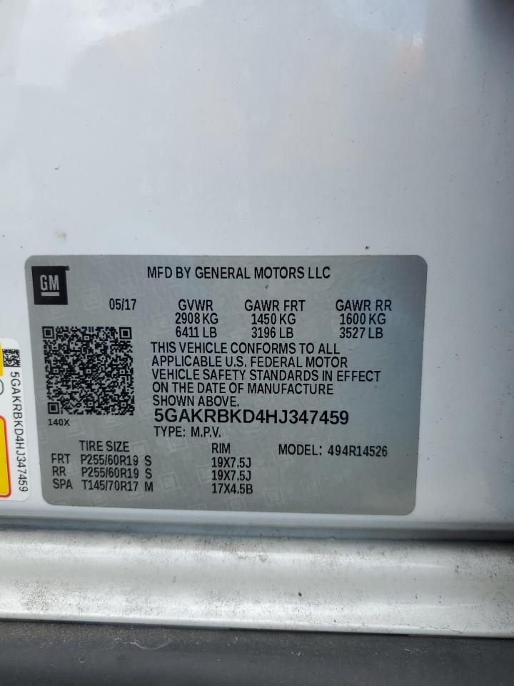 2017 Buick Enclave VIN: 5GAKRBKD4HJ347459 Lot: 54929795