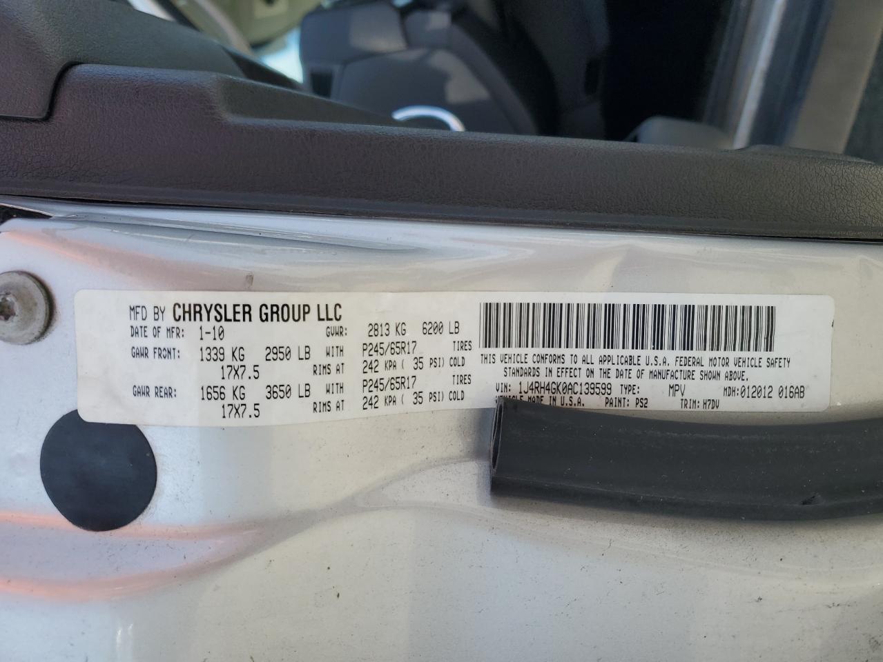 2010 Jeep Commander Sport VIN: 1J4RH4GK0AC139599 Lot: 54235695