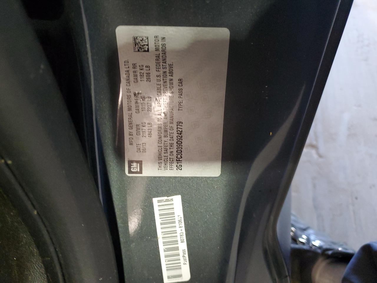 2013 Chevrolet Camaro Lt VIN: 2G1FC3D39D9242779 Lot: 53429635