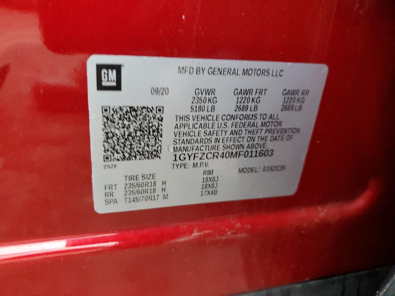 2021 Cadillac Xt4 Premium Luxury VIN: 1GYFZCR40MF011603 Lot: 53068825