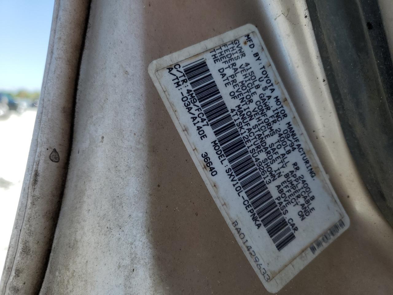 1995 Toyota Camry Le VIN: 4T1SK12E1SU492613 Lot: 51792735
