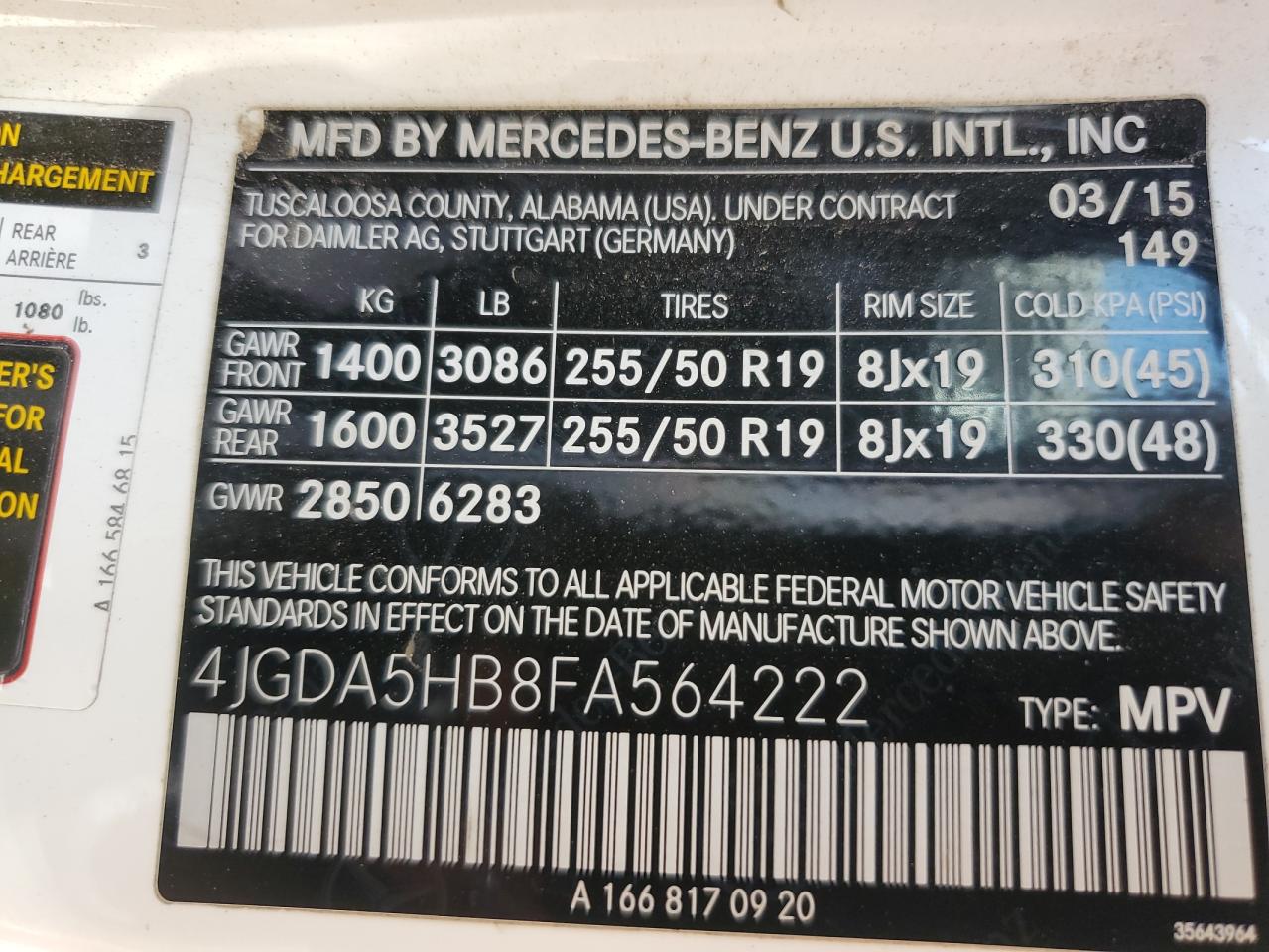 2015 Mercedes-Benz Ml 350 4Matic VIN: 4JGDA5HB8FA564222 Lot: 51173625