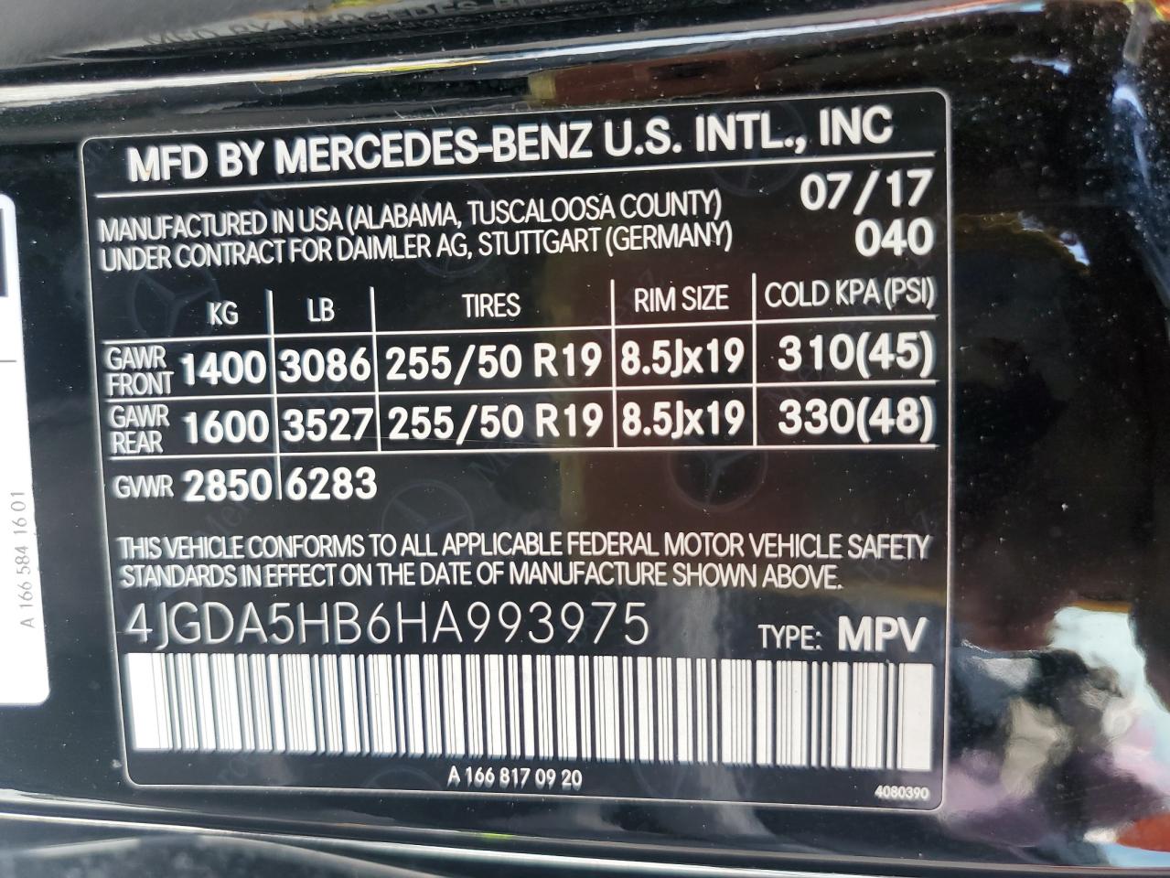 2017 Mercedes-Benz Gle 350 4Matic VIN: 4JGDA5HB6HA993975 Lot: 53704285