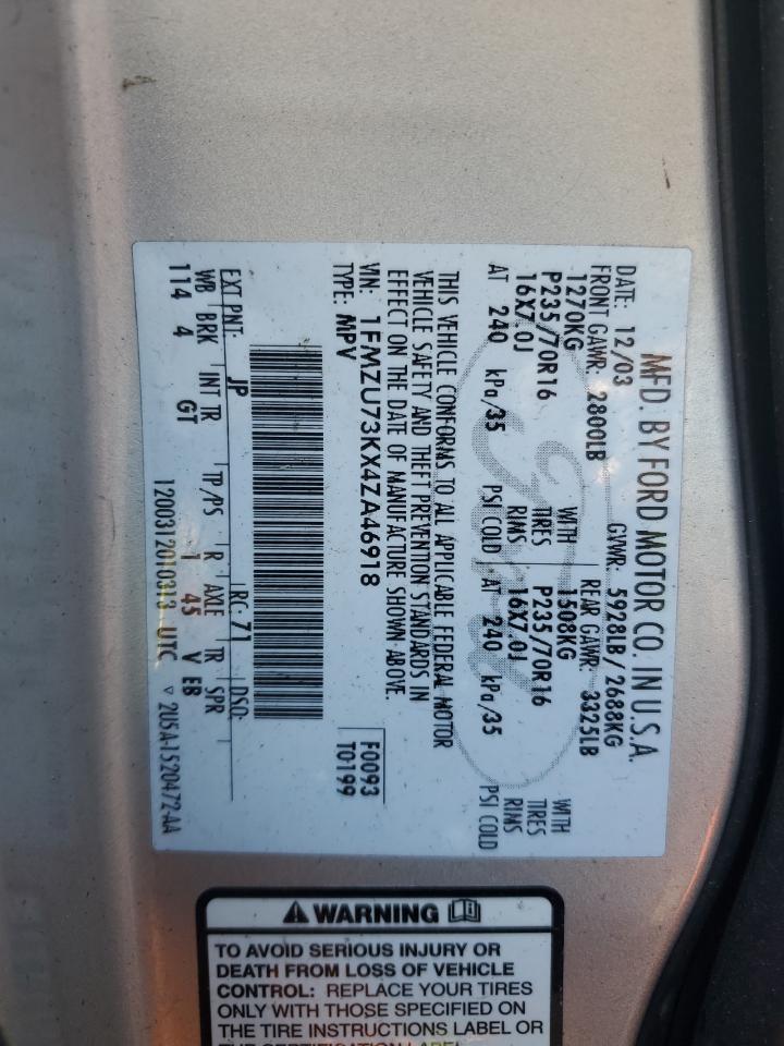 2004 Ford Explorer Xlt VIN: 1FMZU73KX4ZA46918 Lot: 51470935