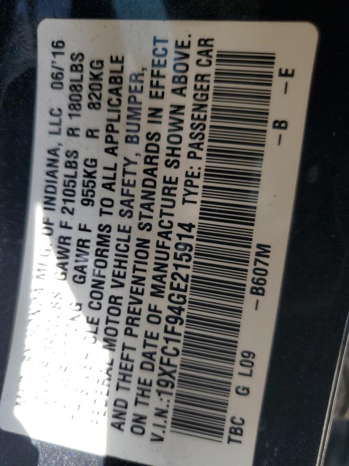19XFC1F94GE215914 HONDA CIVIC 2016