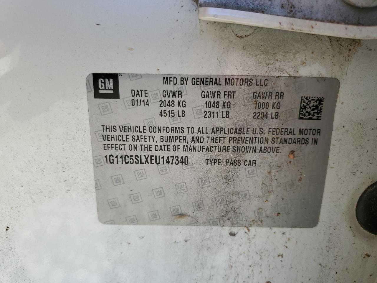 2014 Chevrolet Malibu 1Lt VIN: 1G11C5SLXEU147340 Lot: 54116765