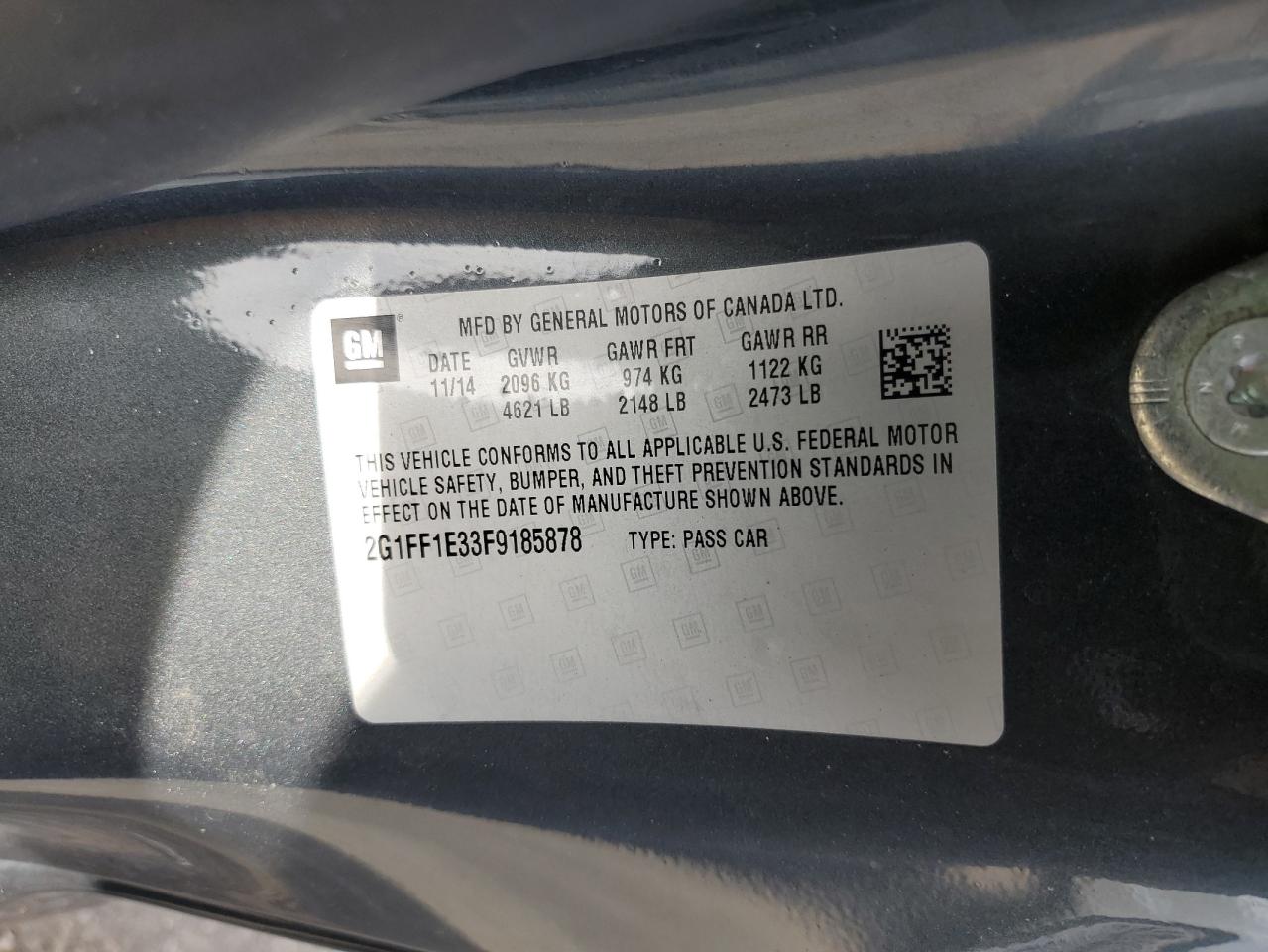 2015 Chevrolet Camaro Lt VIN: 2G1FF1E33F9185878 Lot: 54603725
