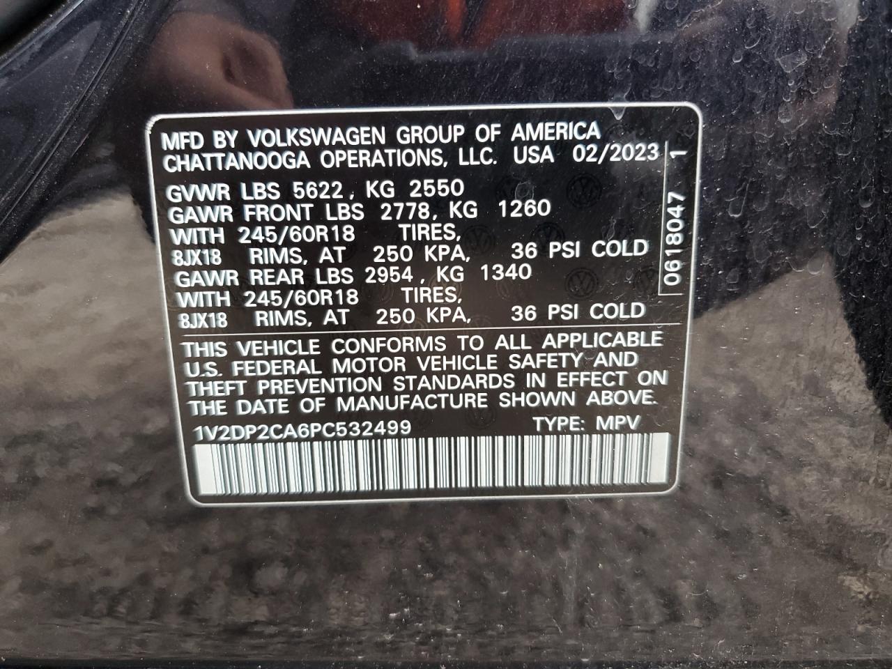 2023 Volkswagen Atlas Se VIN: 1V2DP2CA6PC532499 Lot: 54740005